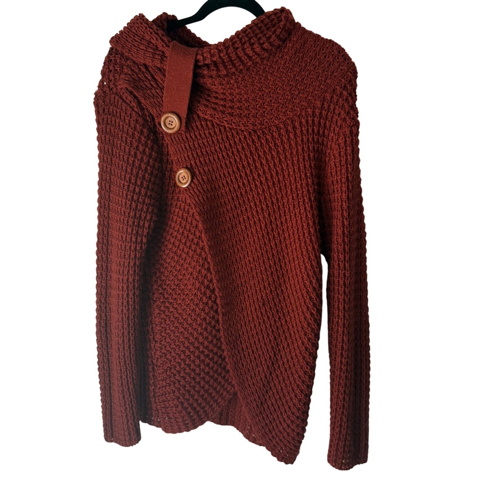 Panhandle Western Rust Red Button Cowl Neck Knit Sweater‎ Medium Cowboy Chunky